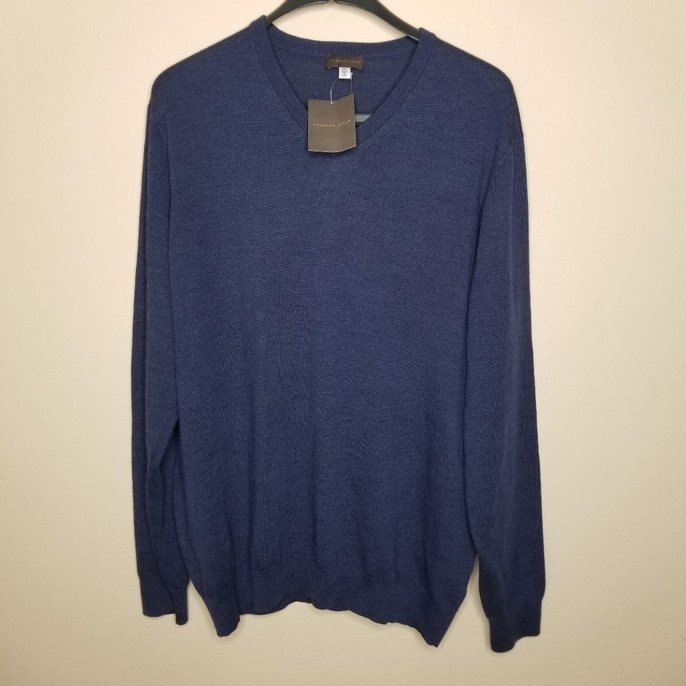 Thomas Dean Mens V-Neck Sweater Wool Blend XXL
